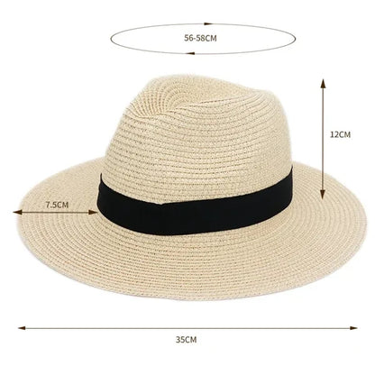 Unisex Straw Panama Travel Fedora Beach Sun Hat Adjustab