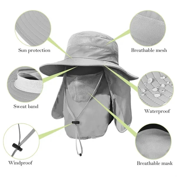 Men's Wide Brim Fishing Hat All Round Covered Sunscreen Cap