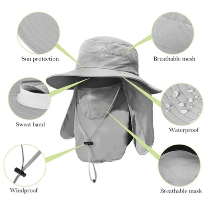 Men's Wide Brim Fishing Hat All Round Covered Sunscreen Cap