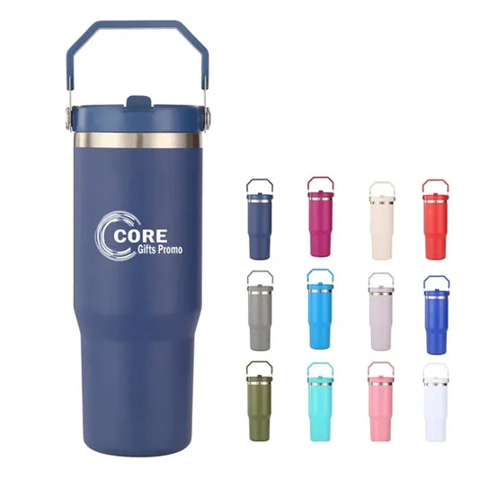 30 oz Stainless Steel Tumbler with Flip Straw and Handle