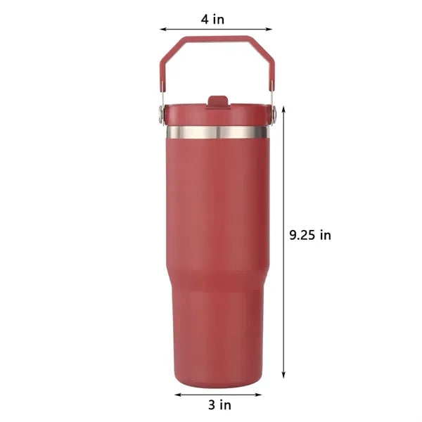 30 oz Stainless Steel Tumbler with Flip Straw and Handle