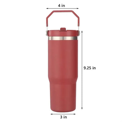 30 oz Stainless Steel Tumbler with Flip Straw and Handle