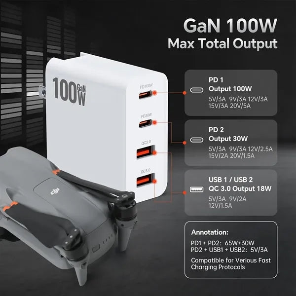 100W Us Power Adapter Usb C Easy Phone Charging