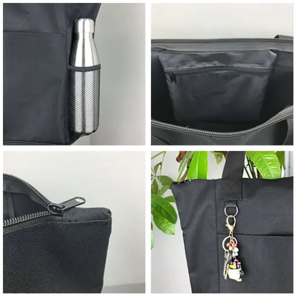 Nylon Shopping Tote with Zip Closure