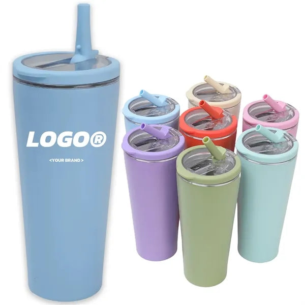 16oz. Stainless Steel Insulated Tumbler with Folding Straw