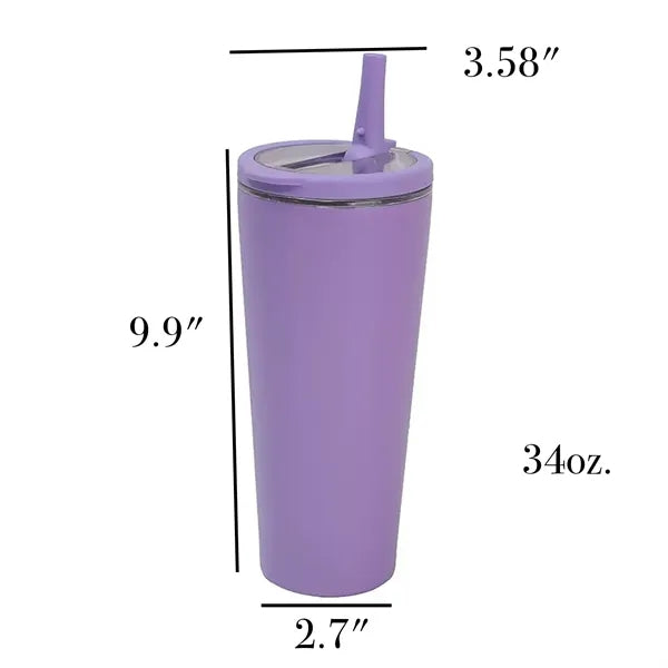 16oz. Stainless Steel Insulated Tumbler with Folding Straw