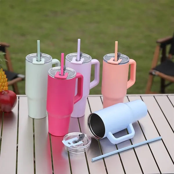 40Oz.Double Walled Insulated Tumbler with Handle and Straw