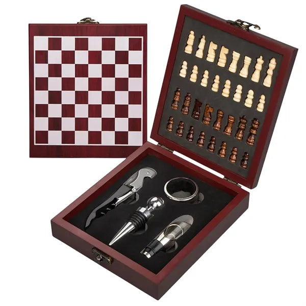 Black Wooden Box Wine Accessories Chess Set