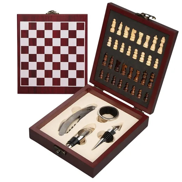 Black Wooden Box Wine Accessories Chess Set