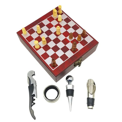Black Wooden Box Wine Accessories Chess Set
