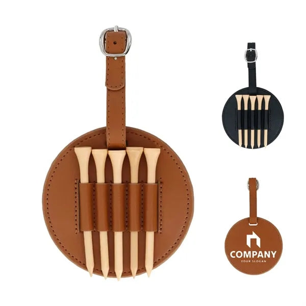 Leather Golf Tee Holder with 5pcs Golf Tees