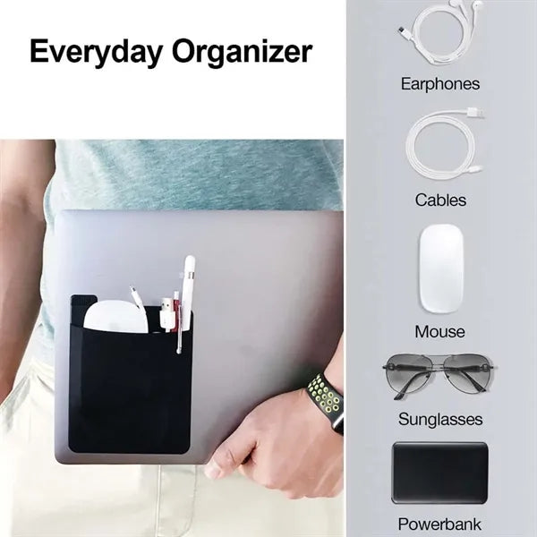 Adhesive slim laptop external storage pouch mouse holder