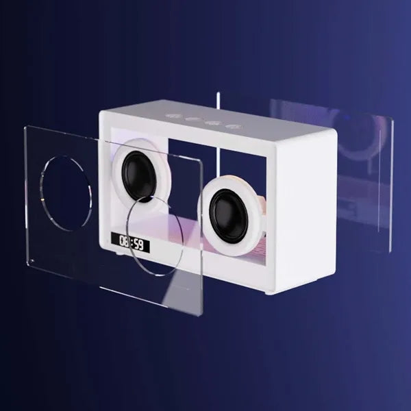 Transparent desk decor clock bluetooth speaker with lights