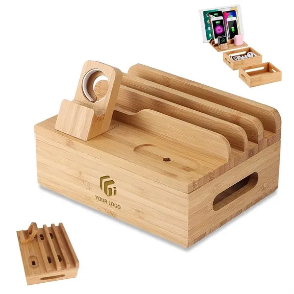 Removable wooden charging station charger organizer box