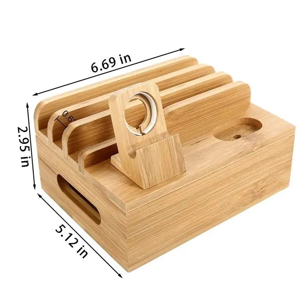Removable wooden charging station charger organizer box