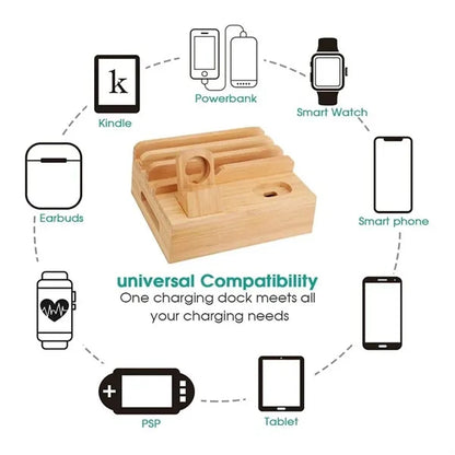 Removable wooden charging station charger organizer box