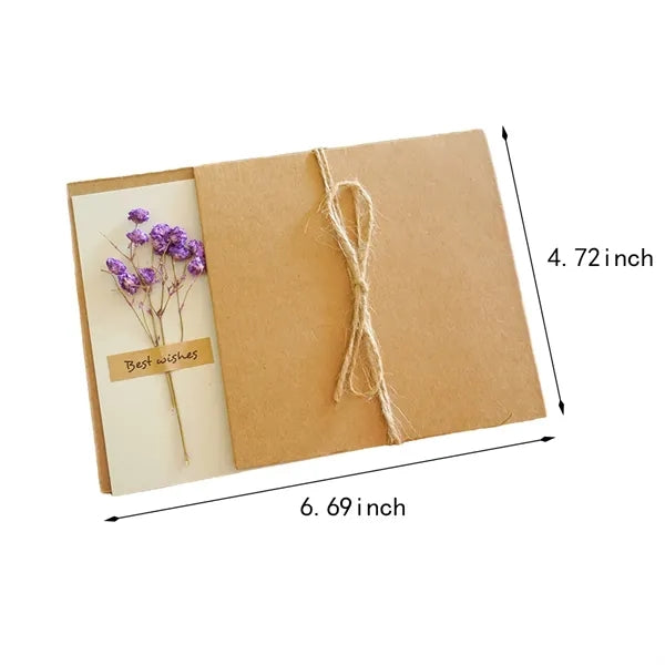 Elegant vintage kraft paper dried flowers greeting cards