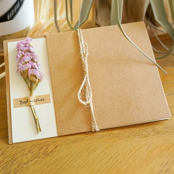 Elegant vintage kraft paper dried flowers greeting cards