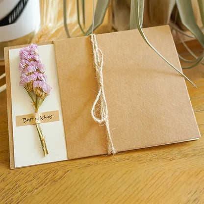 Elegant vintage kraft paper dried flowers greeting cards