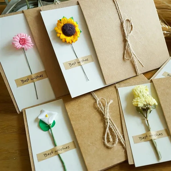 Elegant vintage kraft paper dried flowers greeting cards