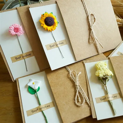 Elegant vintage kraft paper dried flowers greeting cards