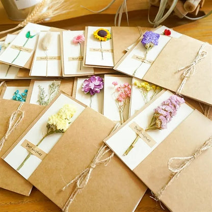 Elegant vintage kraft paper dried flowers greeting cards