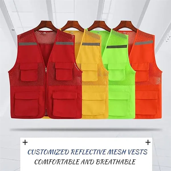 Multifunctional multi-pocket mesh reflective safety vest
