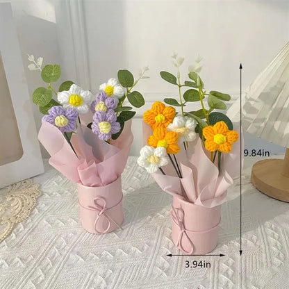 Knitting home decor gift mother's day crochet flower bouquet