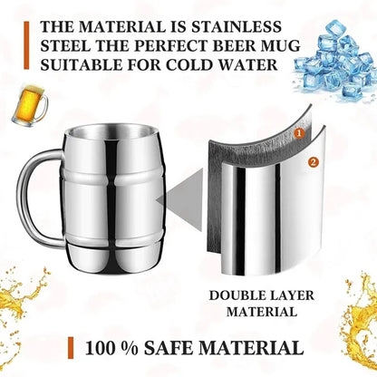 Outdoor camping double layer stainless steel beer mug
