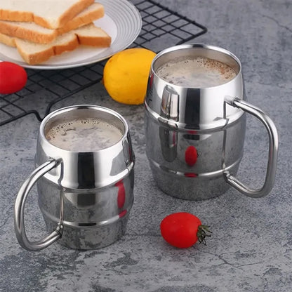 Outdoor camping double layer stainless steel beer mug