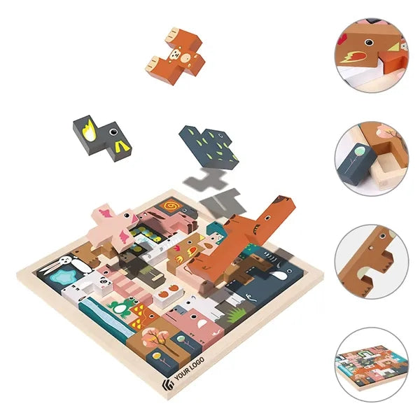 Children's educational creative wooden 3D blocks puzzle