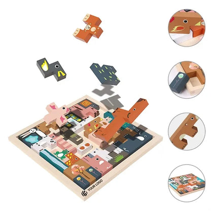 Children's educational creative wooden 3D blocks puzzle