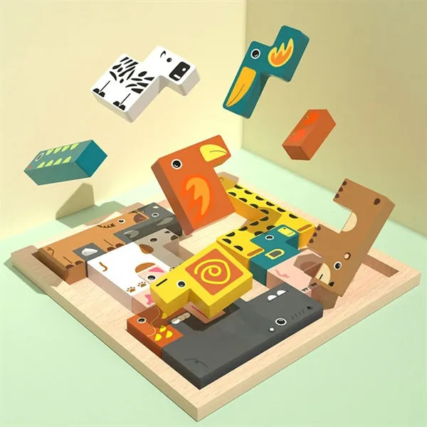 Children's educational creative wooden 3D blocks puzzle