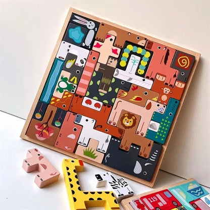 Children's educational creative wooden 3D blocks puzzle