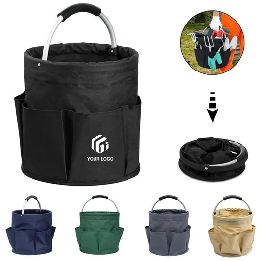 Portable multi pocket collapsible handle tool bag bucket