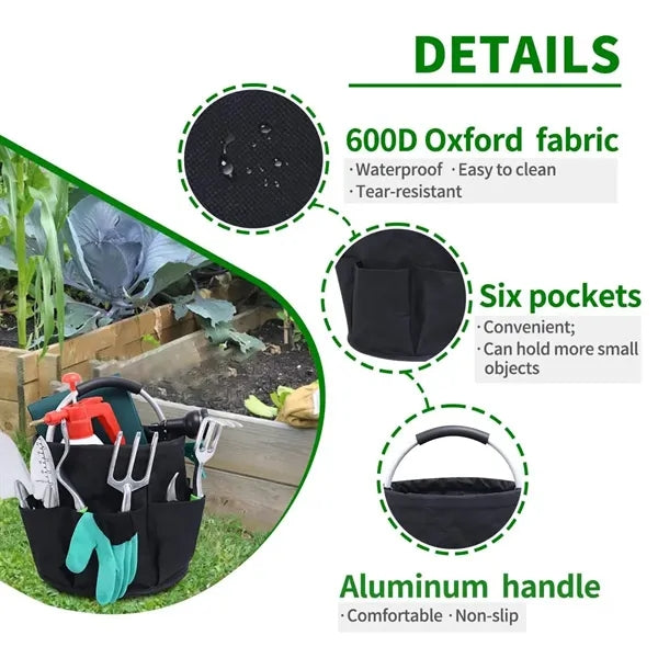 Portable multi pocket collapsible handle tool bag bucket