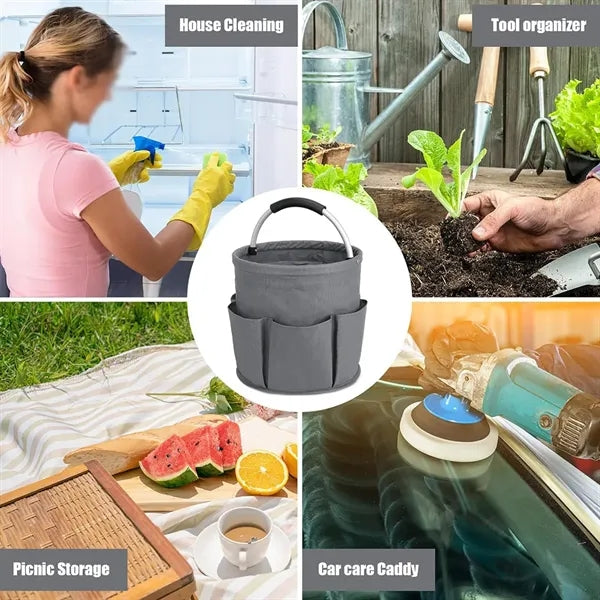 Portable multi pocket collapsible handle tool bag bucket