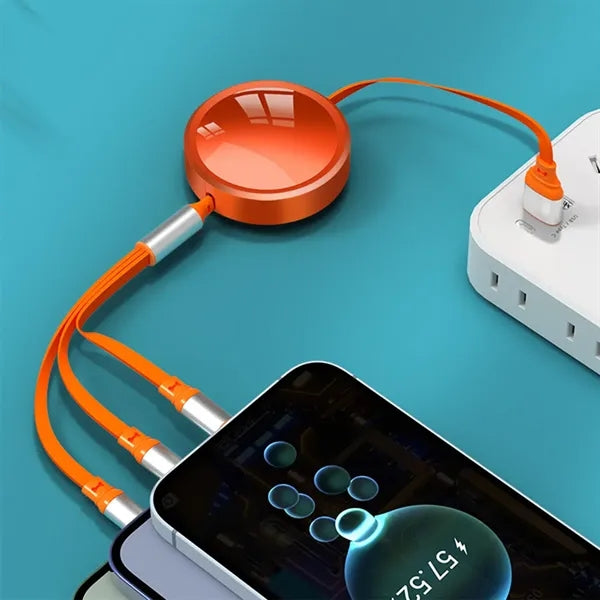 Portable fast charger usb 3 in 1 retractable charging cable