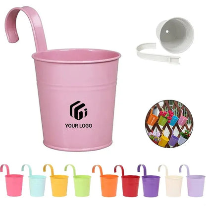 Multicolor durable garden railing hanging metal flower pot