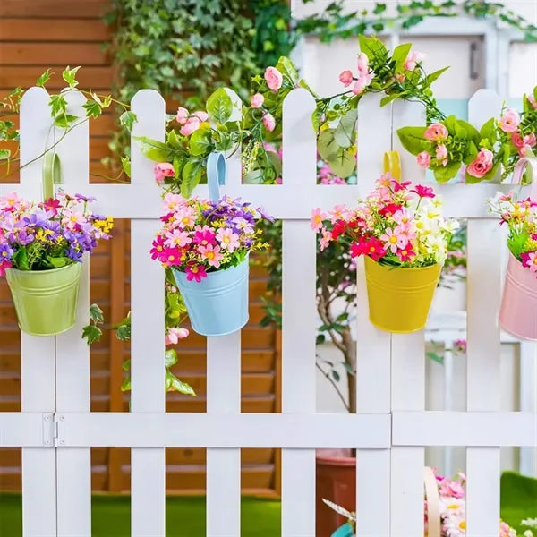 Multicolor durable garden railing hanging metal flower pot