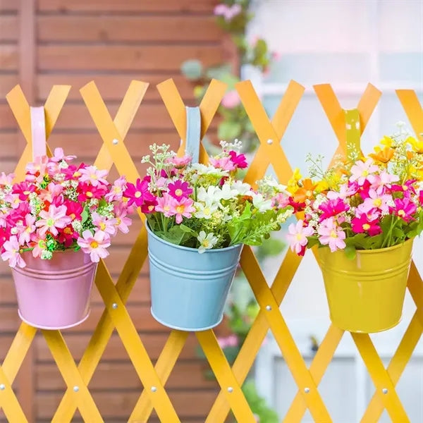 Multicolor durable garden railing hanging metal flower pot