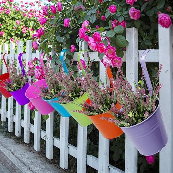 Multicolor durable garden railing hanging metal flower pot