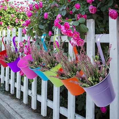 Multicolor durable garden railing hanging metal flower pot