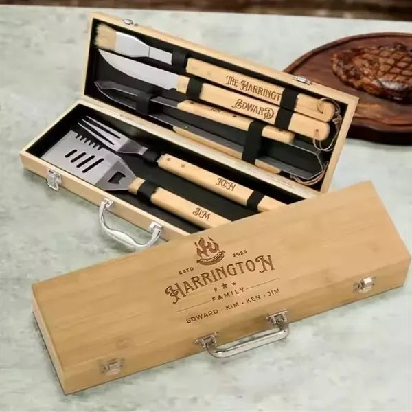 BBQ Grill Tool Set with Bamboo Box