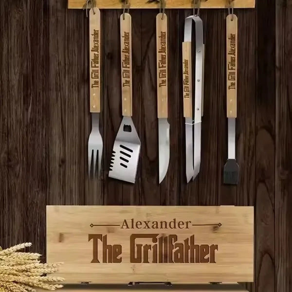 BBQ Grill Tool Set with Bamboo Box