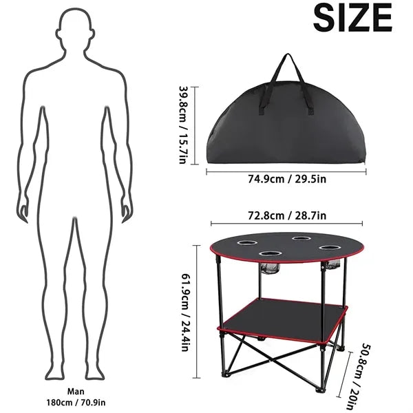 Portable Folding Camping Table With Cup Holders And Storage