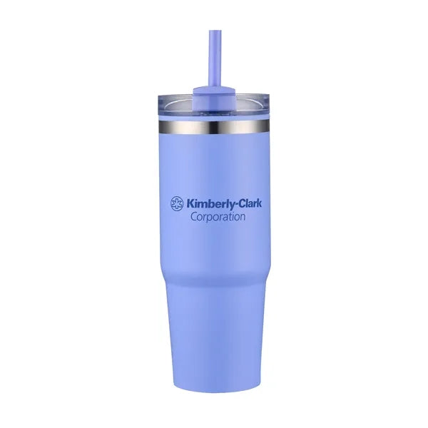 30oz. Dual Wall Stainless Steel & PP Tumbler with Clear Lid