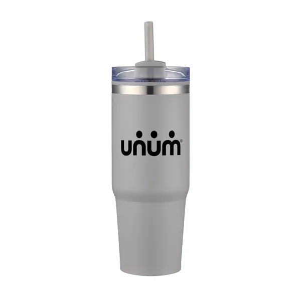 30oz. Dual Wall Stainless Steel & PP Tumbler with Clear Lid