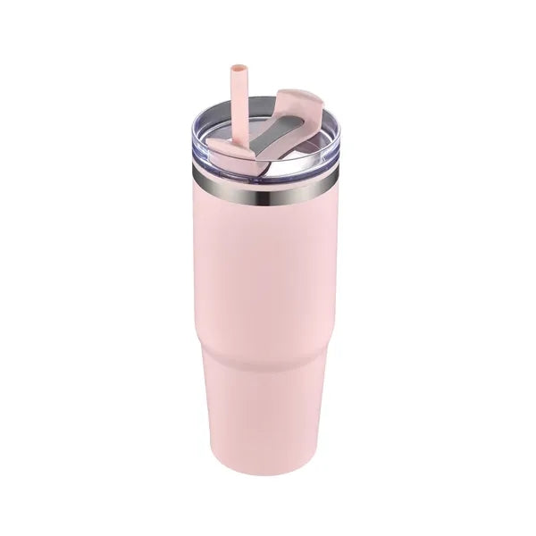 30oz. Dual Wall Stainless Steel & PP Tumbler with Clear Lid