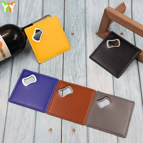 PU Leather Coaster With Bottle Opener